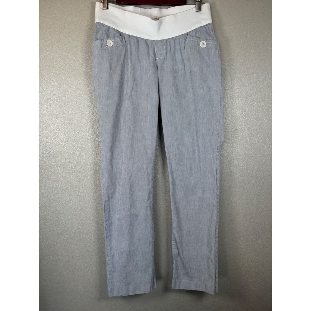 Old Navy Maternity M Blue White Pin Stripe Low Rise‎ Elastic Waist Pants Stretch